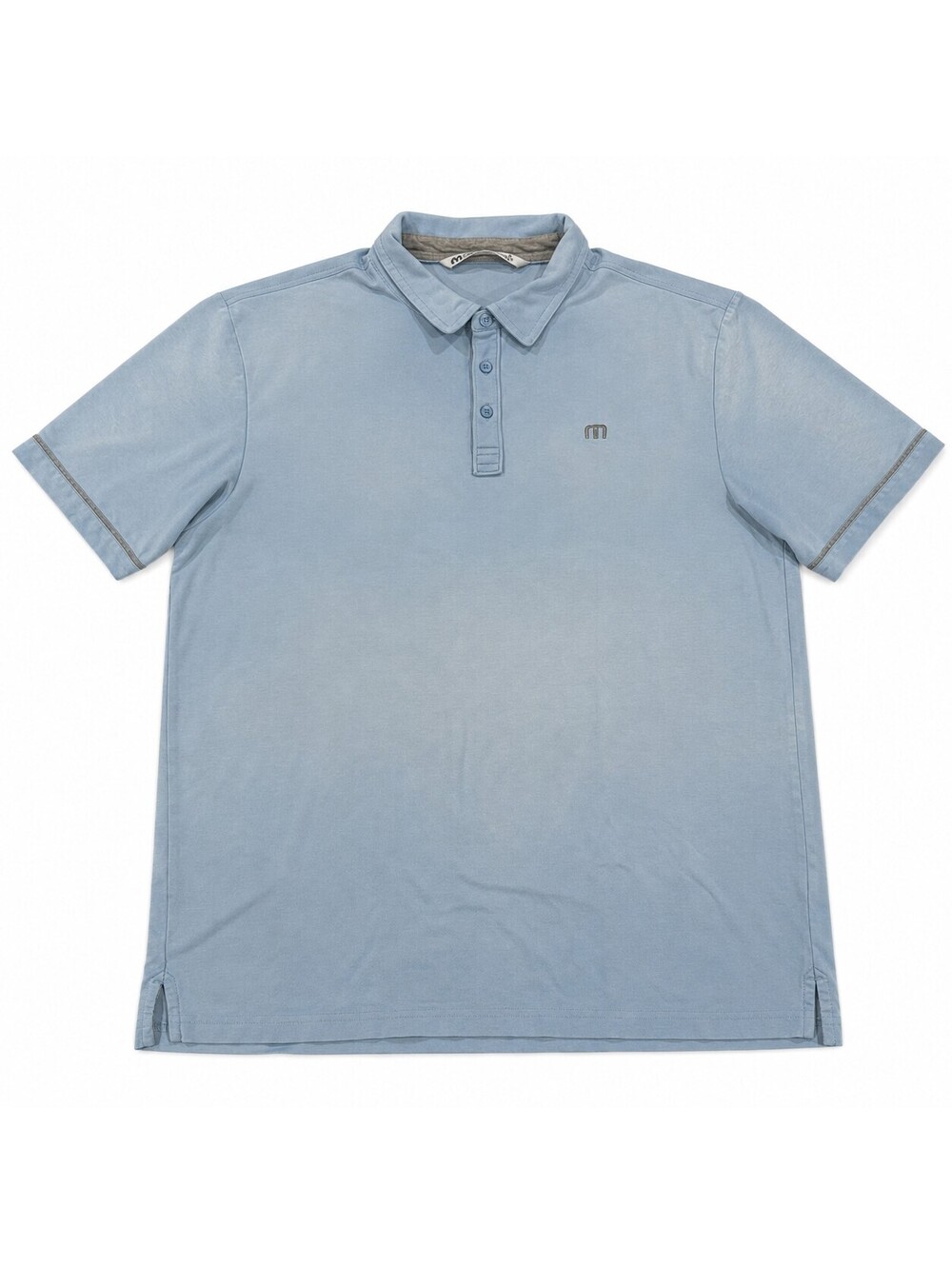 TravisMathew Polo Shirt Men XL Light Blue Gray Trim Golf Casual Embroidered
